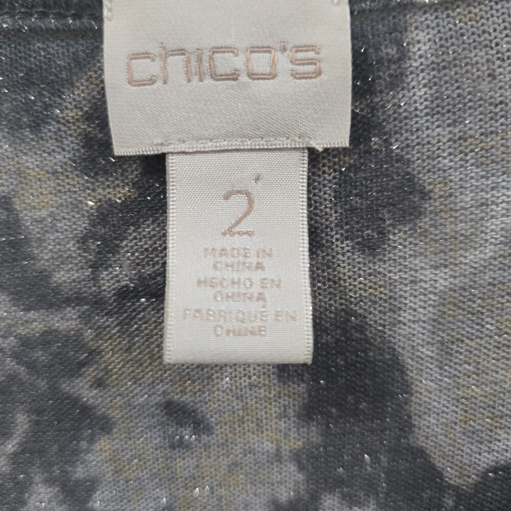 Chicos Metallic Floral Long Sleeve Top Gray Silver Stretch Sparkle Shrit L - Picture 3 of 9